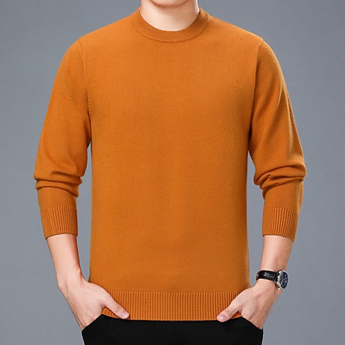 

Men's Stylish Vintage Style Knitted Solid Color Pullover Sweater Long Sleeve Sweater Cardigans Crew Neck Fall Winter Purple Yellow Wine