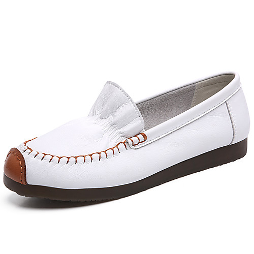 

Women's Loafers & Slip-Ons Flat Heel Round Toe Daily Leather Solid Colored White Black Beige