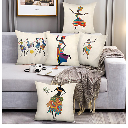 

African Style Double Side Cushion Cover 5PC Soft Decorative Square Throw Pillow Cover Cushion Case Pillowcase for Bedroom Livingroom Superior Quality Machine Washable Outdoor Cushion for Sofa Couch Bed Chair