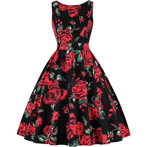 

Women's A Line Dress Knee Length Dress Black red Halloween Black Pink mandarin duck Black cake Halloween yellow Yellow off-white Dark Green Sleeveless Floral Print Summer Vintage 2021 S M L XL XXL 3XL