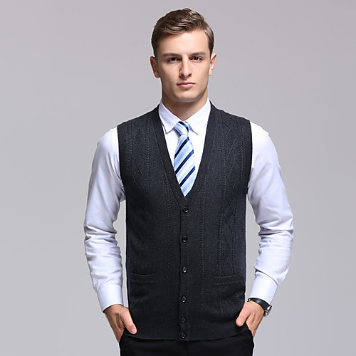 

Men's Stylish Vintage Style Knitted Solid Color Vest Sleeveless Sweater Cardigans V Neck Fall Winter Gray Black Red