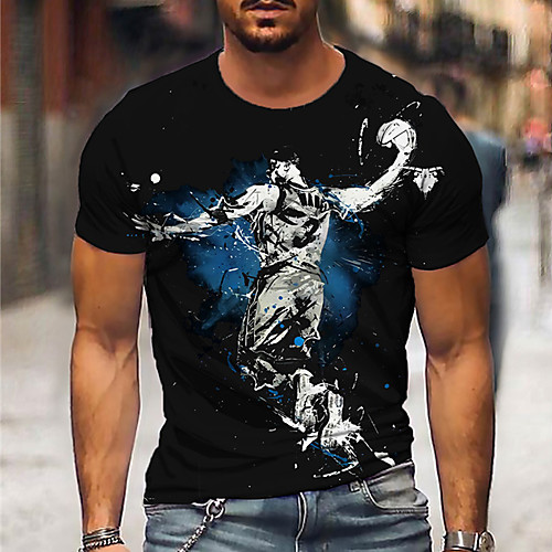 

Men's Unisex Tee T shirt Shirt 3D Print Graphic Prints Basketball Olympics Print Short Sleeve Daily Tops Casual Designer Big and Tall Black