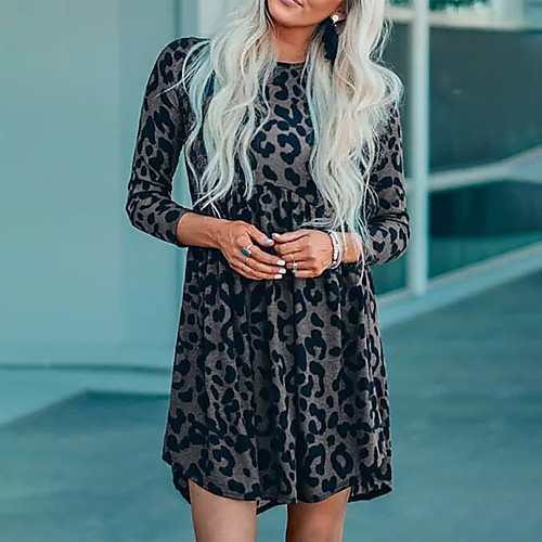 

Women's A Line Dress Short Mini Dress Black Long Sleeve Print Color Block Ruched Print Fall Round Neck Casual Sexy 2021 S M L XL XXL