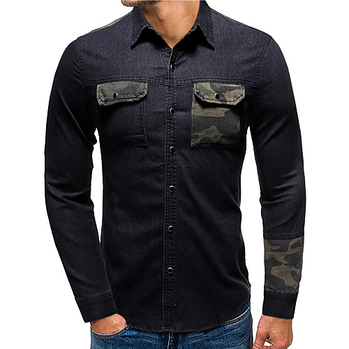 

Men's Shirt Camo / Camouflage Long Sleeve Daily Tops Simple Fashion Black