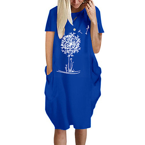

Women's T Shirt Dress Tee Dress Knee Length Dress Blue Yellow Fuchsia Gray Green White Black Short Sleeve Print Summer Round Neck Casual Oversized 2021 S M L XL XXL 3XL 4XL 5XL