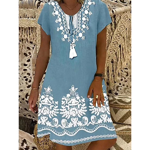 

Women's A Line Dress Short Mini Dress Light Blue khaki Orange Short Sleeve Floral Nature Floral Style Fall Spring Round Neck Casual 2021 S M L XL 2XL 3XL