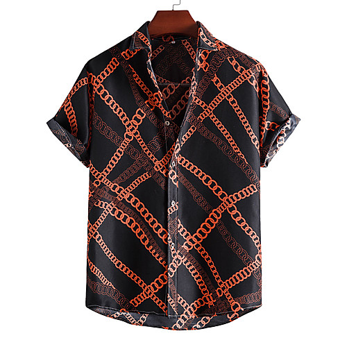 

Men's Shirt Graphic Print Short Sleeve Casual Tops Casual Tropical Beach Standing Collar Black / Summer