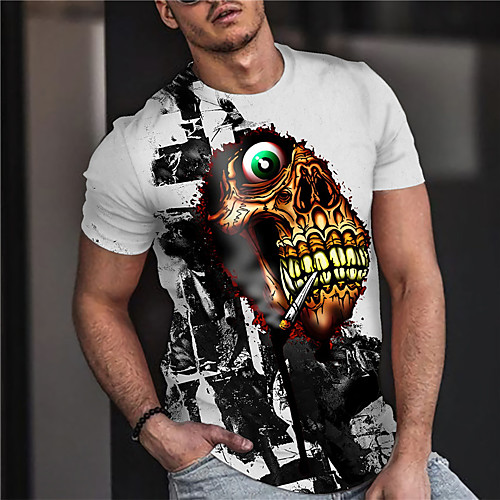 

Men's Unisex Tee T shirt Shirt 3D Print Graphic Prints Skull Print Short Sleeve Daily Tops Casual Designer Big and Tall White