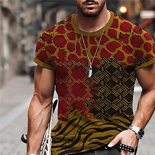 

Men's Unisex Tee T shirt Shirt 3D Print Geometric Graphic Prints Print Short Sleeve Daily Tops Casual Designer Big and Tall Rainbow Red