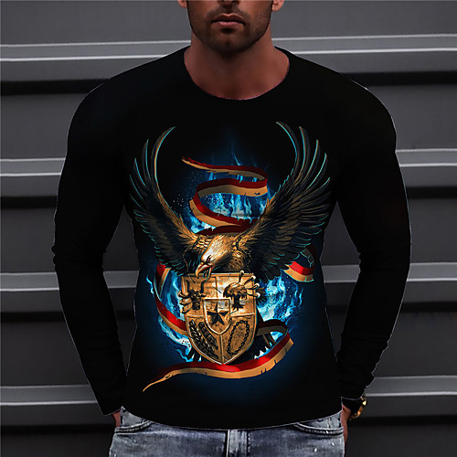 

Men's Unisex Tee T shirt Shirt 3D Print Graphic Prints Eagle Print Long Sleeve Daily Tops Casual Designer Big and Tall Black