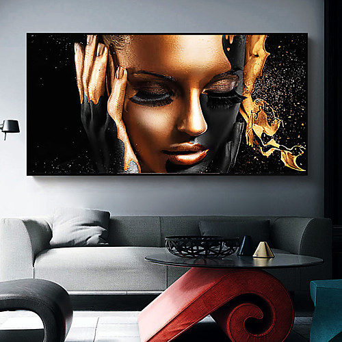 

Wall Art Canvas Prints Painting Artwork Picture Black Gold Woman Figure Portrait Home Decoration Décor Rolled Canvas No Frame Unframed Unstretched