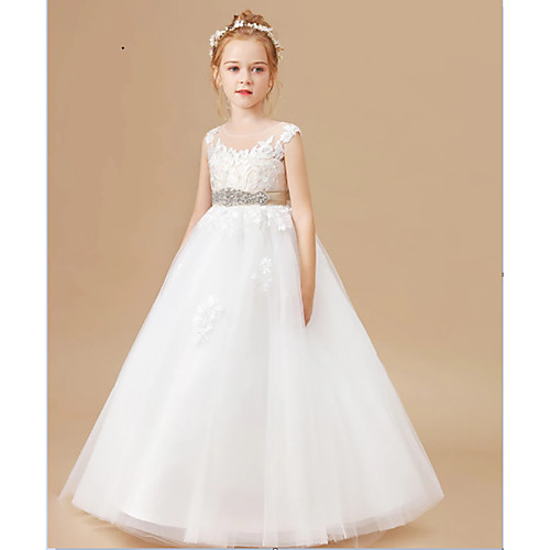 

A-Line Floor Length Flower Girl Dresses Party Chiffon Sleeveless Jewel Neck with Solid