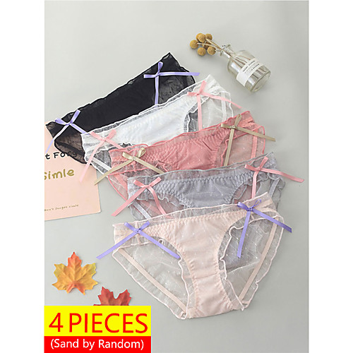 

Women's Lace Brief Micro-elastic Low Waist 4 Pieces Multi color One-Size