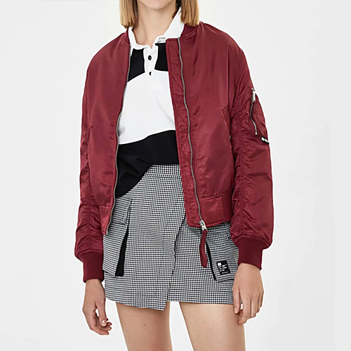 

Women's Jacket Holiday Fall & Winter Short Coat Regular Fit Sporty Basic Jacket Long Sleeve Solid Colored Patchwork Black Red / Going out