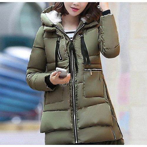 

Women's Coat Casual / Daily Winter Long Coat Loose Casual Jacket Solid Color Zipper Wine Red ArmyGreen / Plus Size