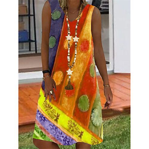 

Women's A Line Dress Short Mini Dress Blue Purple Gray khaki Red Rose Red Sleeveless Mixed Color Spring Summer Casual 2021 S M L XL XXL 3XL 4XL 5XL