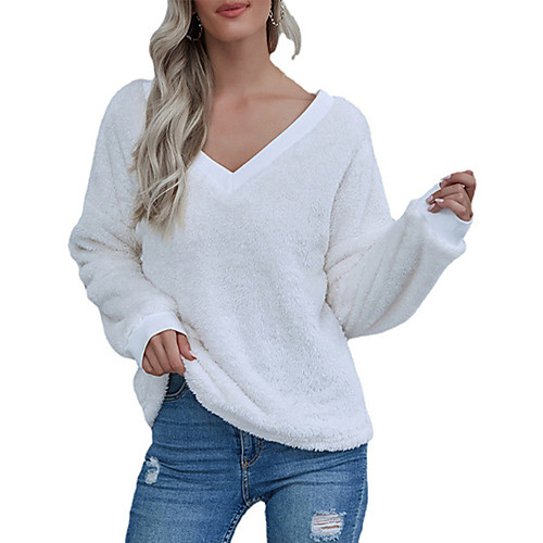 

Women's Sweater Coat Going out Fall & Winter Regular Coat V Neck Regular Fit Basic Jacket Long Sleeve Print White