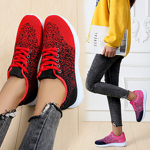 

Women's Unisex Trainers Athletic Shoes Wedge Heel Round Toe Daily Tissage Volant Lace-up Camouflage Red Blue Pink