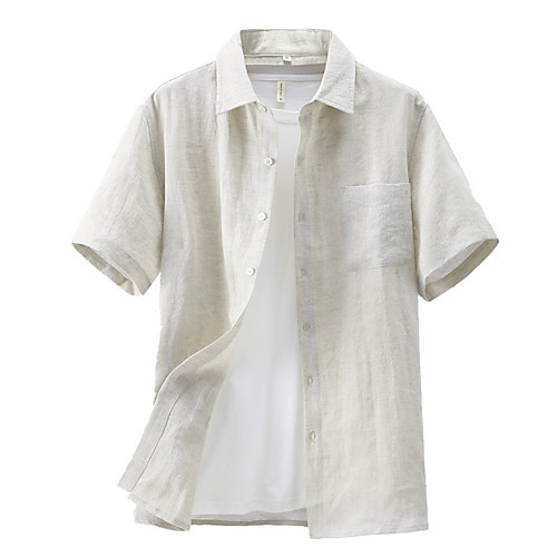 

Men's Shirt Solid Colored Button-Down Short Sleeve Casual Tops Lightweight Casual Fashion Breathable Gray Khaki White