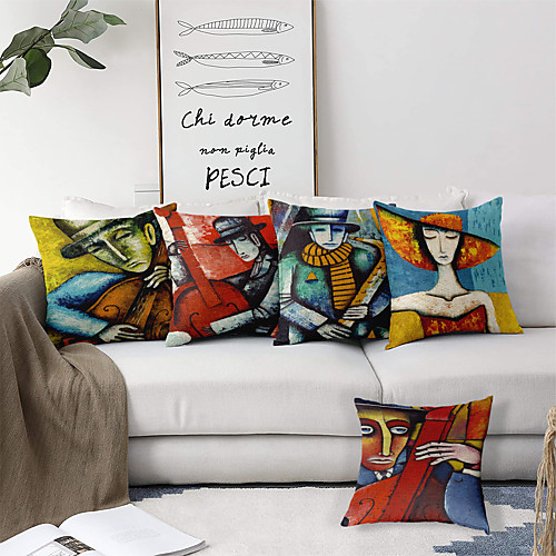

Oil Painting Style Double Side Cushion Cover 5PC Soft Decorative Square Throw Pillow Cover Cushion Case Pillowcase for Bedroom Livingroom Superior Quality Machine Washable Outdoor Cushion for Sofa Couch Bed Chair Vintage Musician