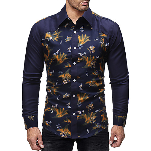 

Men's Shirt Other Prints Graphic Long Sleeve Casual Tops Casual Soft Breathable Navy Blue