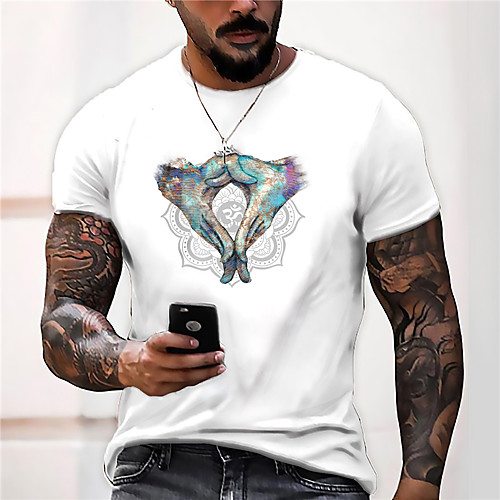 

Men's Unisex Tee T shirt Shirt Hot Stamping Graphic Prints Hand Print Short Sleeve Casual Tops Cotton Basic Designer Big and Tall White