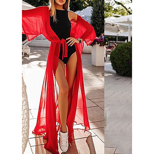 

Women's Cover Up Beach Dress Swimsuit Solid Color White Black Red Swimwear Bathing Suits New / Padless