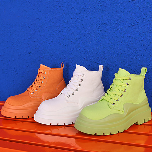 

Women's Boots High Heel Round Toe Booties Ankle Boots Daily Home Elastic Fabric Green Orange Beige