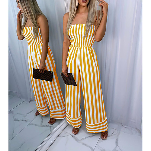 

Women's Casual Sexy Casual Daily Holiday 2021 Yellow Black Dark Blue Jumpsuit Stripes