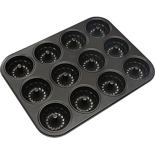 

12 Baking Trays for Donuts Mini Fluted Tube Cake Pan Non-Stick 2.8 inch Cake Baking Pan Heavy Gauge Carbon Steel 12-Cavity