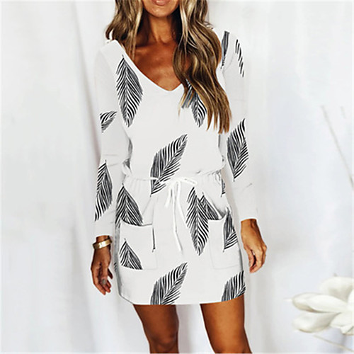 

Women's A Line Dress Short Mini Dress Blue Gray White Light gray Black Navy Blue Long Sleeve Print Print Fall Summer V Neck Casual 2021 S M L XL XXL