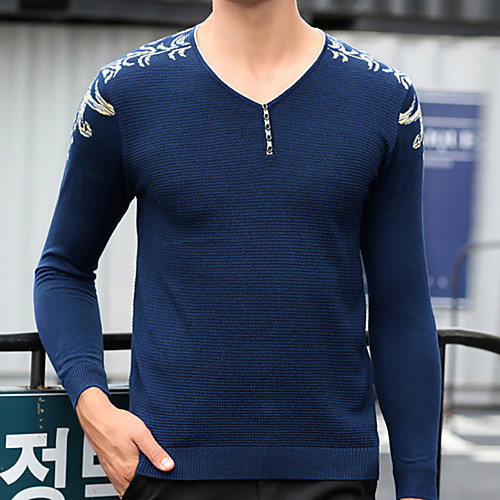

Men's Stylish Vintage Style Knitted Floral Pullover Sweater Long Sleeve Sweater Cardigans V Neck Fall Winter Blue Black Red