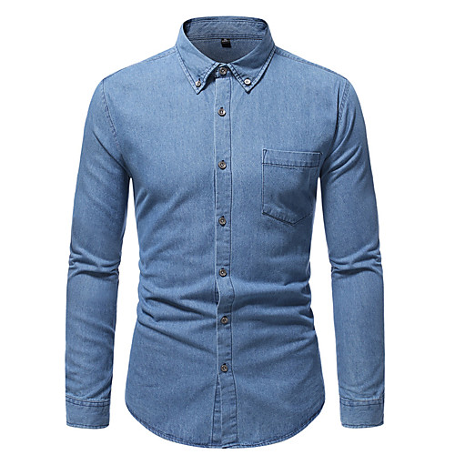 

Men's Shirt non-printing Solid Color Denim Long Sleeve Casual Tops Fashion Blue Navy Blue