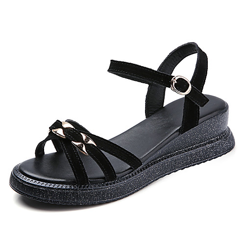 

Women's Sandals Wedge Heel Open Toe Daily Work Leather Sequin Solid Colored Black