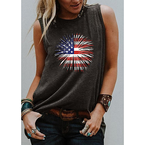 

Women's Independence Day Tank Top T shirt Striped Graphic Star Print Round Neck Basic Streetwear Tops Cotton Blue Purple Gray