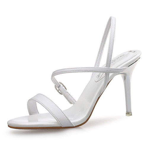 

Women's Sandals Stiletto Heel Open Toe Daily Faux Leather Solid Colored Almond White Black