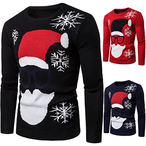 

Men's Abstract Sweater Long Sleeve Sweater Cardigans Crew Neck Fall Black Red Navy Blue