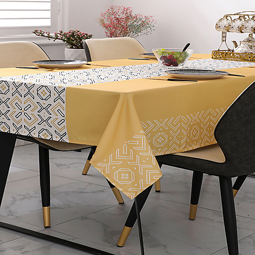 

Table Cloth Linens Classic Geometric Style Printing Almond Yellow Table Cover Decorations Eco-friendly for Kitchen Dining Coffee Tea Table