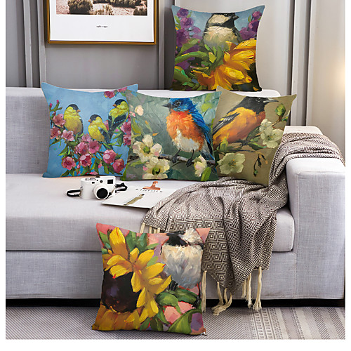 

Bird Double Side Cushion Cover 5PC Soft Decorative Square Throw Pillow Cover Cushion Case Pillowcase for Bedroom Livingroom Superior Quality Machine Washable Outdoor Cushion for Sofa Couch Bed Chair Oil Painting Style