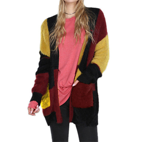 

Women's Casual Color Block Mixed Color Cardigan Sweater Co-ords Long Sleeve Sweater Cardigans Open Front Fall Winter Wine Red Purple