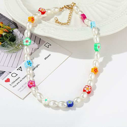 

Women's Choker Necklace Beaded Necklace Beads Flower Simple Colorful Fashion European Imitation Pearl Resin Rainbow 41-50 cm Necklace Jewelry 1pc For Street Prom Birthday Party Beach Festival