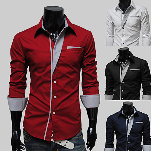 

Men's Shirt non-printing Color Block Long Sleeve Casual Tops Casual Soft Breathable White Black Red