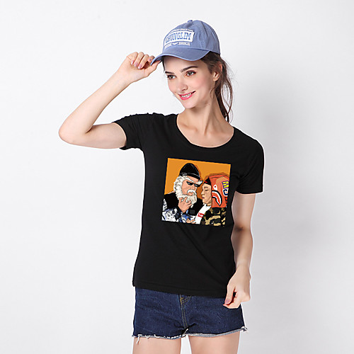 

Women's Portrait Painting T shirt Portrait Print Round Neck Basic Tops Cotton Blushing Pink White Black