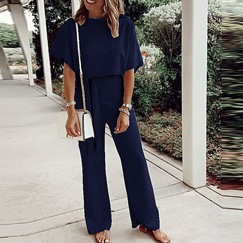 

Women's Basic Casual Street Daily Wear Lace up Blue Yellow Blushing Pink Jumpsuit Solid Colored
