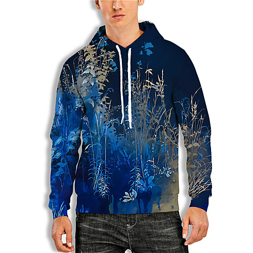 

Men's Pullover Hoodie Sweatshirt Plants Graphic Prints Print Daily Sports 3D Print 3D Print Casual Hoodies Sweatshirts Blue