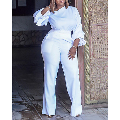 

Women's Elegant Sexy 2021 White Jumpsuit Solid Color Bowknot