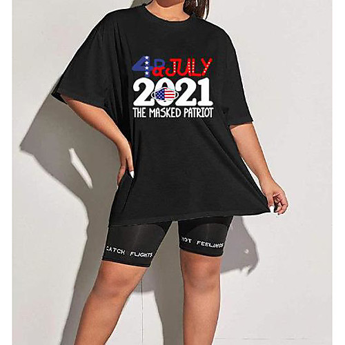 

Women's Plus Size Tops T shirt Graphic Letter Short Sleeve Round Neck Summer Purple Black Big Size L XL XXL XXXL 4XL