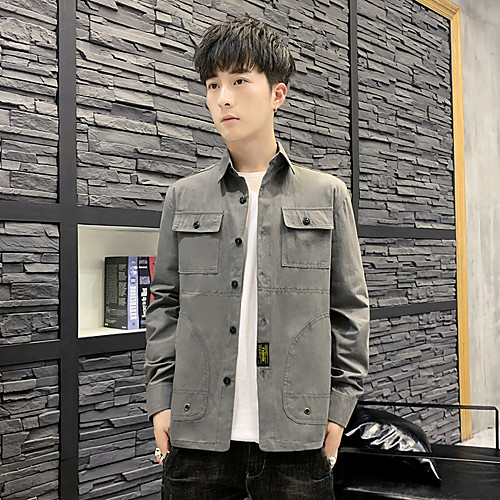 

Men's Shirt non-printing Solid Color Plus Size Long Sleeve Casual Tops Cotton Simple Blue Gray Green