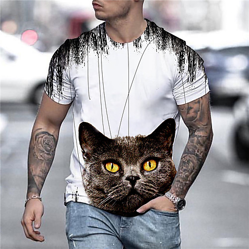 

Men's Unisex Tee T shirt Shirt 3D Print Cat Graphic Prints Print Short Sleeve Daily Tops Casual Designer Big and Tall White