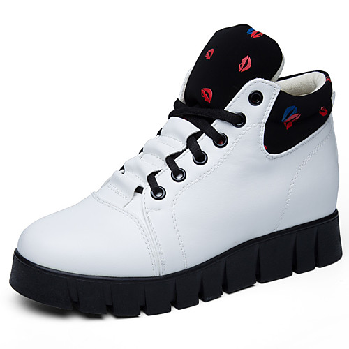 

Women's Sneakers White Shoes Hidden Heel Round Toe Faux Leather Solid Colored Red White Black